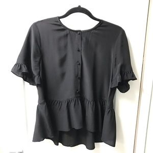 Black silk Madewell ruffle hem top